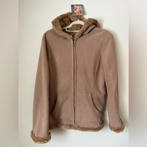 Super soft & cozy teddy bear lined Green Tea hoodie in sand like new condition